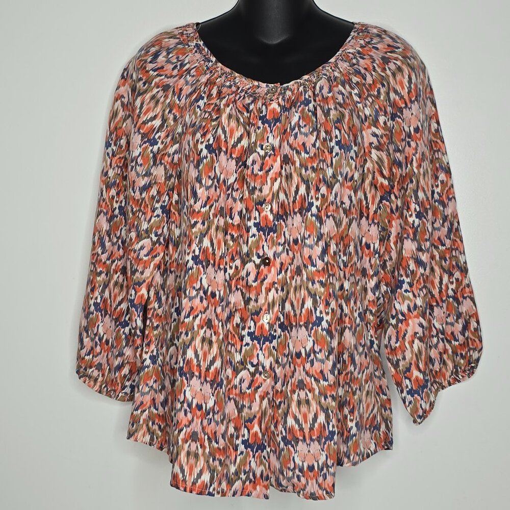 Sundance Women Small Top Blouse 100% Silk Color Button 3/4 Sleeves Lightweight